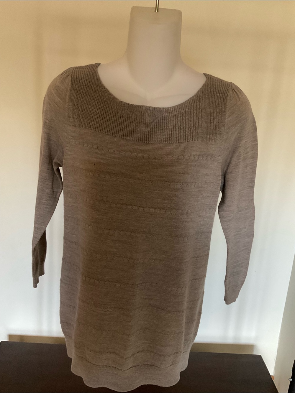LOFT Taupe Long-Sleeve Knit Sweater